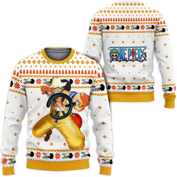 Divesart - Usopp White Anime Ugly Christmas pusero ja huppari Custom One Piece Anime -joululahjat